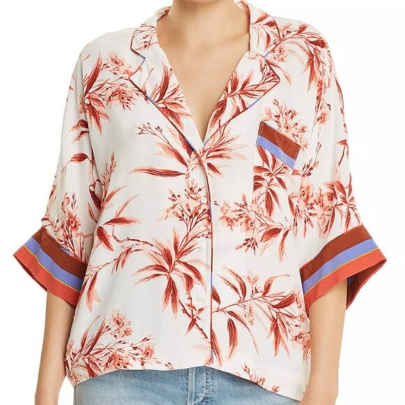 Joie Bayley Floral Button Up Blouse Color Porcelain Sz XSmall Resort Wear Flowy - Picture 2 of 14